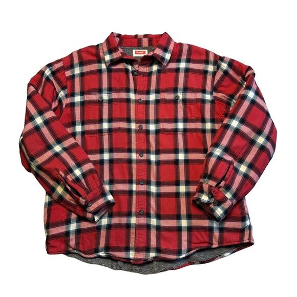 Wrangler unisex red plaid fleece lined flannel shirt shacket jacket size XL - Picture 3 of 9